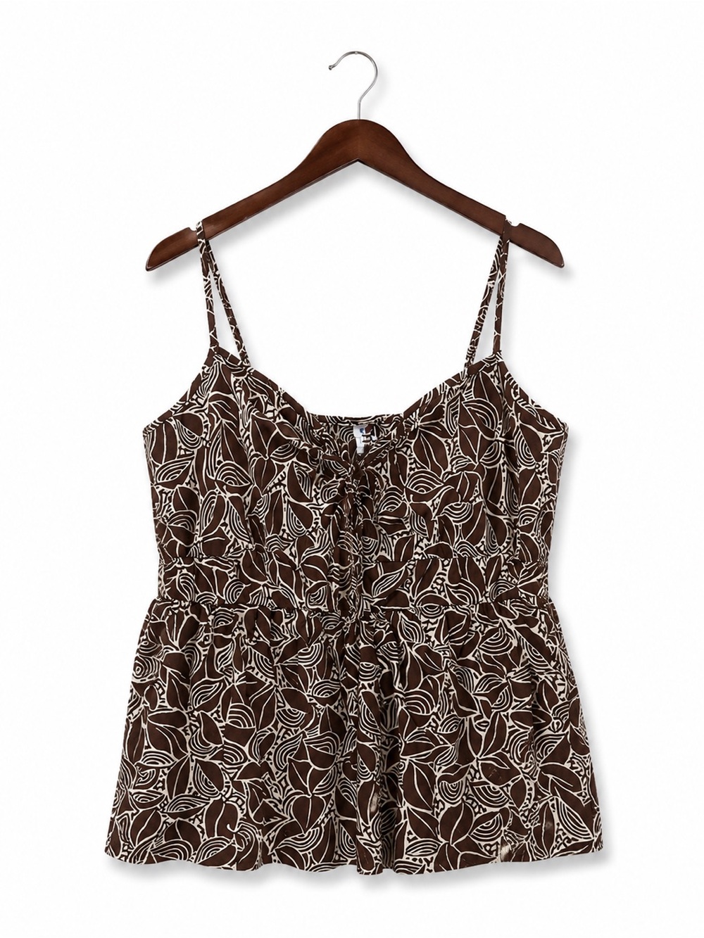 GAP Brown White Print Babydoll Tank Top XL Adjustable Strap Boho Travel